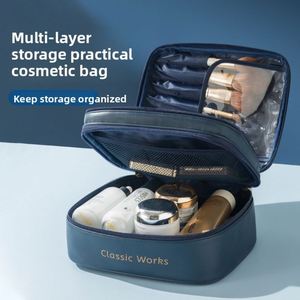 Luxury <b>Travel</b> Cosmetics Pouch Cases Double Layer PU Leather Storage <b>Bag</b> Portable <b>Makeup</b> Pouch <b>Bag</b> with PVC Window - Product Image 2
