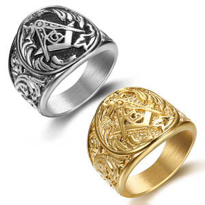 Anillos Masónicos AG Tallados para Hombre y Mujer, Venta al por Mayor, Chapados en Oro de 18K, Acero Inoxidable, Joyería Moderna y a la Moda - Product Image 1