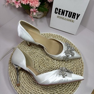 Chaussures à talons aiguilles pour femmes, modèle 2025, avec strass, pour mariage, noires, à bout pointu, talons de mariée - Product Image 6