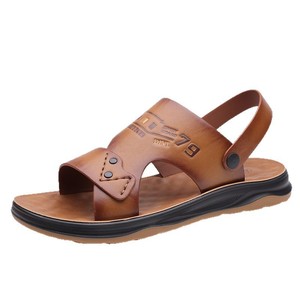 Sandales d'extérieur en cuir véritable pour hommes, chaussures de plage décontractées à bout ouvert, semelle en caoutchouc antidérapante, taille 79 - Product Image 5