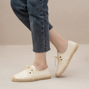 Zapatillas de Lona con Cordones y Punta Cerrada para <span class=keywords><strong>Mujer</strong></span>, Suela Tejida de Yute Natural, Antideslizantes, Casuales, para Caminar, Calzado Diario - Product Image 2