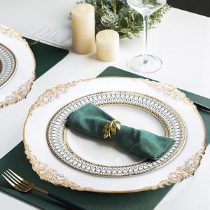 Assiettes de présentation 13 pouces, assiettes de dessert avec bord doré, assiettes de présentation rondes baroques pour dîner, mariage, événements en gros - Product Image 3