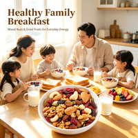 Mezcla de frutos secos y frutas deshidratadas para el desayuno: Nueces de macadamia, anacardos, nueces, arándanos, pasas. Listo para comer, duro, salado y frito.