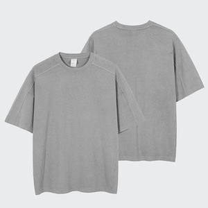 T-shirt da uomo personalizzata OEM ODM con scollo a O, tinta unita, spalle scese, stile vintage, lavaggio acido, oversize - Product Image 2
