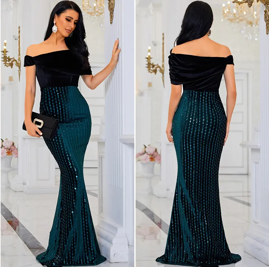 D&M NEW luxury Evening Gown Dress Elegant Sexy Hem fish tail Sequined Evening Dresses Formal Prom Evening Dresses