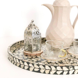 Bandejas para servir con forma redonda de perlas para madre, bandeja de té hecha a mano adecuada para decoración de Ramadán Eid Mubarak, Decoración de mesa Islámica - Product Image 3
