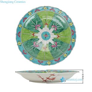 RYZG65-A <span class=keywords><strong>Assiette</strong></span> de service décorative en porcelaine à motif Famille Rose, chou bok choy et papillon, grande taille, vente en gros - Product Image 3