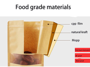 Bolsas de papel Kraft marrón resellables, sellado térmico Doy, bolsa de pie para alimentos, té, azúcar, alimentos para mascotas, <span class=keywords><strong>Ziploc</strong></span>, contenedor de almacenamiento reutilizable - Product Image 5