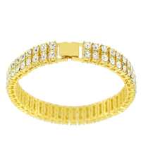 Collier de tennis éblouissant à deux rangées de diamants avec chaîne de clavicule de style hip-hop Europe Amérique plaqué or