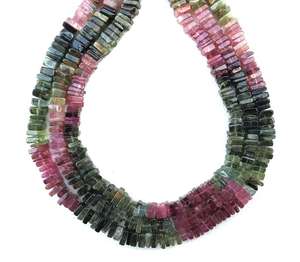 Cuentas Heishi de Turmalina Multicolor Natural, Forma Cuadrada Lisa, de 3-4.5mm, para la Fabricación de Joyas, Pulseras, Collares y Pendientes - Product Image 3