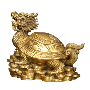 Ornement en laiton en forme de tortue dragon jaune, symbole Feng Shui, décoration de table, artisanat personnalisé en forme d'animal - Product Image 5