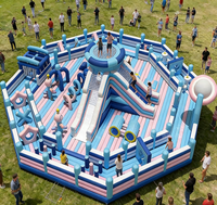 Aire de jeux gonflable Hualong bleu pastel et rose, équipement d'amusement pour enfants de qualité commerciale, multi-zones, pour terrains extérieurs