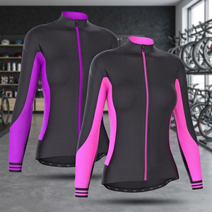 Women's <b>Long</b> <b>Sleeve</b> <b>Cycling</b> <b>Jersey</b> Black Pink Purple Full Zipper Breathable Bike Wear Sport Top - Product Image 3