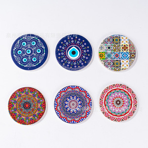 Sous-verres en céramique marocaine ronds, colorés, motif Mandala et Œil protecteur, pour la protection des boissons, cadeau d'exportation, sourcing - Product Image 1