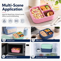 Boîte à lunch carrée en silicone à trois compartiments, résistante aux micro-ondes, étanche, de qualité alimentaire, durable, réutilisable, avec couvercle, pour le réfrigérateur, le four
