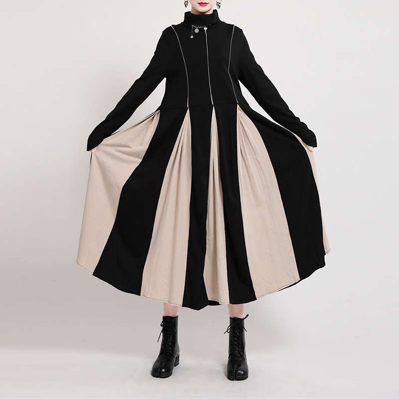 Designer Clothes Party Street Dress Maxi Casual Ladies Black Long Dresses  Women Lady Elegant Mosaic Swing Long-Sleeved Dress| Alibaba.com