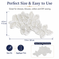 Applique en dentelle florale blanche, garniture brodée de fleurs et de feuilles pour robes, chemisiers, sacs, vêtements et décoration de mode DIY