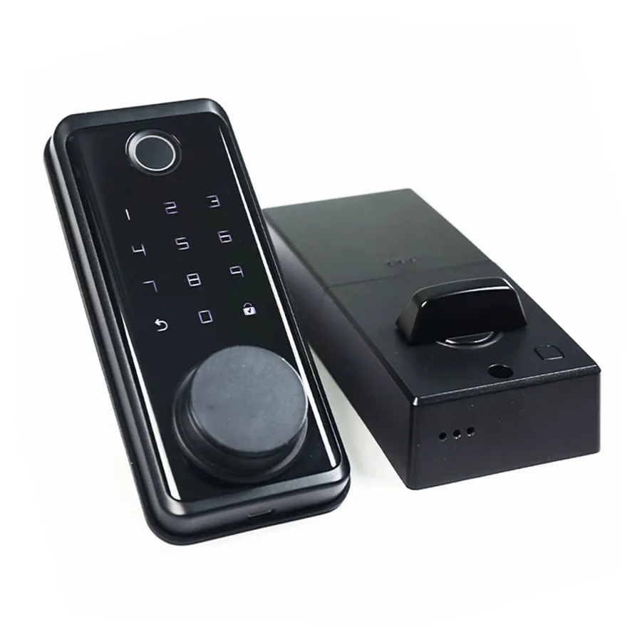 TUYA APP Keyless Touchscreen-Tastatur Riegel Digitales Smart-Türschloss aus Holz ohne Griff