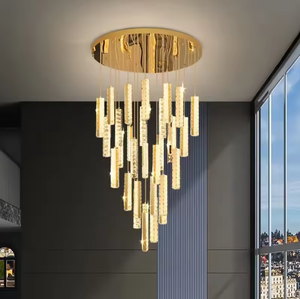Lampes suspendues modernes pour hall d'entrée, style loft, luminaire pour entrée, duplex, escalier, lustres en cristal doré - Product Image 6