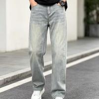 Pantalon cargo en jean vintage taille mi-haute, coupe décontractée, pour homme, avec logo personnalisé