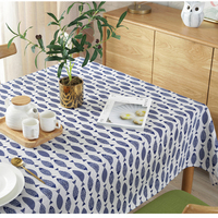 Nouvelle arrivée, nappe de table en coton et lin imprimé bleu de style japonais, motif de petits poissons méditerranéens, nappe rectangulaire pour table à manger, pour la maison