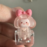 Keycap de clavier mécanique transparent avec motif de fille de dessin animé mignonne et nœud rose, porte-clés et breloques de sac