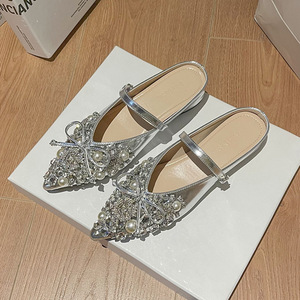 Pearl Women Shoes Rhinestone 3CM Heel <b>Half</b> Slipper Sandals Fashion Muller Shoes Casual Versatile Single Shoes - Product Image 2