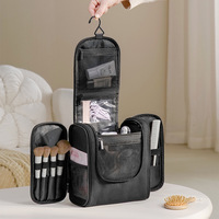 Bolsa de Aseo Colgante con Separación para Artículos Secos y Húmedos, Gran Capacidad, Impermeable, Organizador de Cosméticos de Viaje con Gancho, Estuche con Cierre de Tela Oxford