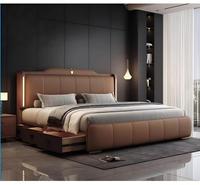 Ensemble de lit en cuir économique - Cadre de lit double 180*200 avec rangement (option Queen/King)