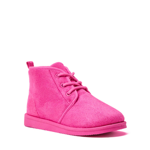 Bright <b>Pink</b> Faux Suede Children Snow <b>Ankle</b> <b>Boots</b> Lace Up Side Zipper Fleece Lining Non Slip Rubber Sole Warm Winter <b>Boots</b> - Product Image 1