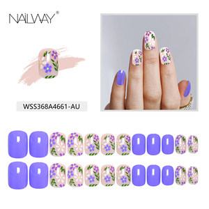 24 Uds diseño <span class=keywords><strong>de</strong></span> <span class=keywords><strong>flores</strong></span> cuadradas brillantes prensa corta en las <span class=keywords><strong>uñas</strong></span> postizas reutilizables <span class=keywords><strong>de</strong></span> color púrpura oscuro para mujeres <span class=keywords><strong>niñas</strong></span> manicura - Product Image 5