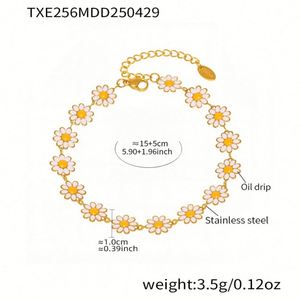 Conjunto de Collar de Acero Inoxidable con Baño de Oro de 18K y Diseño de Flor de Margarita con Efecto de Goteo de Aceite, con Cadena de Eslabones, Kit de Joyería - Product Image 5