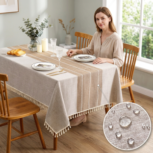 Cotton Linen Rectangle Tablecloth with Tassels Washable Wrinkle Resistant OEM Manufacturer - Product Image 1