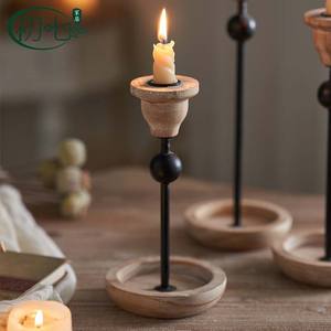 Vintage Wooden <b>Candlestick</b> Set Round Iron Wood Combination Home Decoration Entryway Gift - Product Image 4