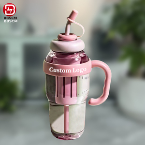 Factory Wholesale 1200ml Coffee Plastic Bottle Cute Large Capacity Big Belly Cup With Straw and <strong>Tea</strong> Filter Tumbler <strong>Thermos</strong> - Product Image 1