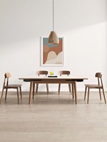 Ensemble table et chaises extensible en bois massif style travertin, design moderne et minimaliste, rectangulaire, facile à nettoyer