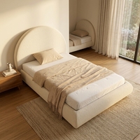 Lit double à tête de lit ronde économique, cadre de lit rembourré haute densité et souple, lit compressé multi-usage pour chambre d'étude