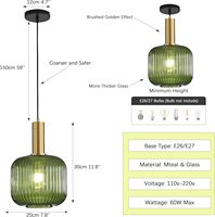 Suspension moderne en verre rayé 7.87 ''îlot de cuisine vert luminaire de plafond de ferme lustre à douille dorée