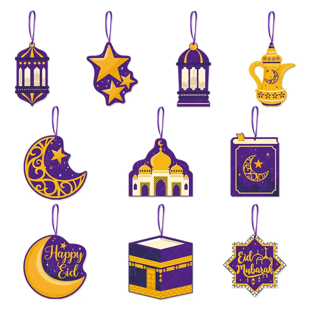 New 10pcs Eid Mubarak Party Hanging Decoration for Eid Al-fitr Party Supplies Ramadan Mubarak Wall Ornaments