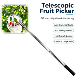 Cueilleur de fruits télescopique en acier inoxydable |   Outil de récolte à longue portée avec perche extensible |   Attrapeur de fruits de jardin pour utilisation en verger - Product Image 1