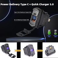 Interruptor basculante USB con cargador rápido PD/Tipo-C de 2 puertos, toma de corriente impermeable de 12V para barco/RV, cargador de coche con doble USB y voltímetro