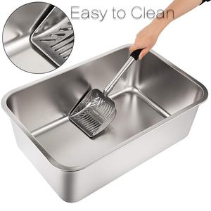 Caja de arena para gatos de acero inoxidable integrada, lista para usar, antisalpicaduras y antirrayaduras, con contenedor interior de plástico, tipo inodoro abierto - Product Image 4