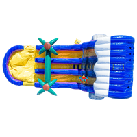 Toboggan aquatique gonflable double piste Tropical Wave Palm Tree avec motif rocheux pour fêtes estivales et location commerciale