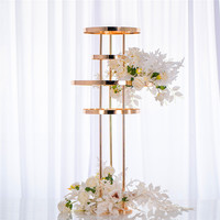 Support à fleurs en métal doré géométrique rond de luxe moderne à 4 niveaux, 118 cm, pour centre de table de mariage et décoration d'événements/fêtes