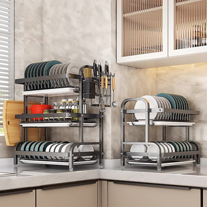 Organizador moderno para fregadero de cocina, plato multifuncional para encimera, <span class=keywords><strong>escurridor</strong></span> de platos con componentes ajustables y bandeja de goteo - Product Image 3