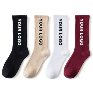 AOLA Wholesale Custom Logo High Quality 100% Cotton Printed Logo Crew Men's Sock Fashion Unisex Sport Socks
