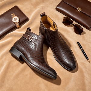 Bottes en cuir à plateforme pour <span class=keywords><strong>homme</strong></span> avec fermetures éclair, style classique et luxueux pour les voyages en plein air et la randonnée - Product Image 1