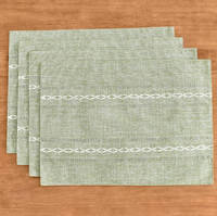 Sets de table en coton et lin à motifs géométriques, 19x12 pouces, lot de 4, style rustique, ourlets brodés, réutilisables, résistants à la chaleur, vert sauge, pour la cuisine