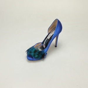 Splendidi <span class=keywords><strong>Tacchi</strong></span> a Spillo con Plateau in Raso Blu Reale e <span class=keywords><strong>Piume</strong></span> di Pavone, Scarpe da Sera Retrò di Lusso Stile Regina - Product Image 4