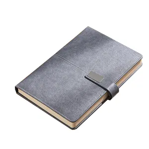 Custom sewing binding thread diary office solid color snap closure stationery journal gray PU leather notebook